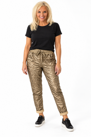 Ah26,127oct Pantalon doré en cuir végane