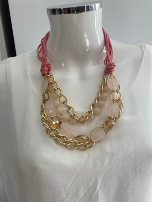 PE25 Collier cordon rose et chainette