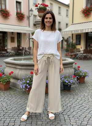 Pe26,119mars Pantalon beige avec bande light gold de chaque côtés