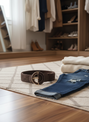 Ceinture élastique mocha avec boucle mocha et dorée