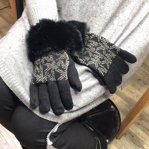 Gants écritures doré MK  Michael Kors et fourrure Végane noir A21-#539012