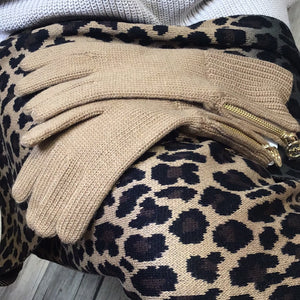 Gants tricot camel avec fermeture éclair doré Michael Kors A21-#539049